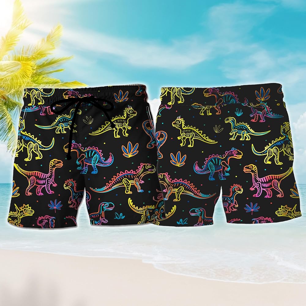 Amazon.com: Neon Dinosaur Mens Swim Trunks - Family Dinosaur